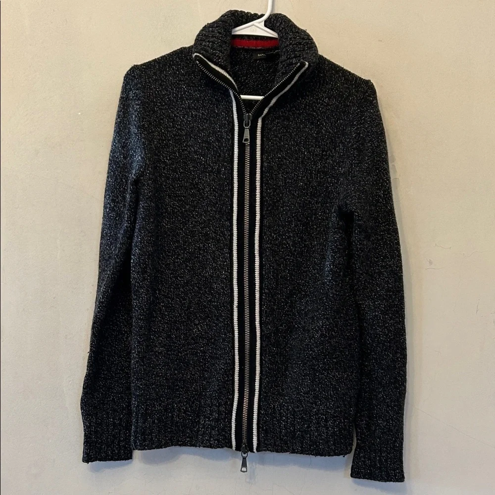 Banana Republic Men's Black wool front zip Sweater Size M EUC